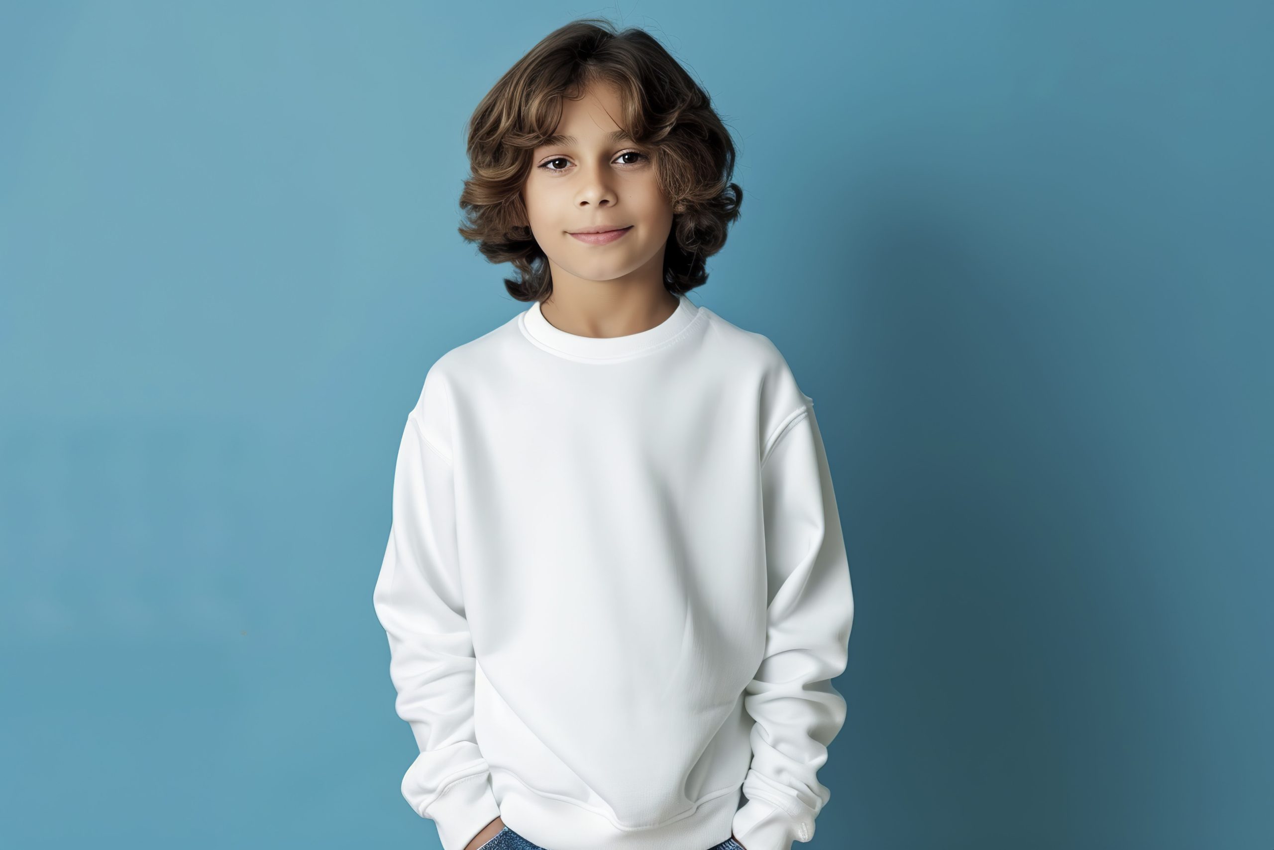 vecteezy cute boy in a white sweatshirt on blue background kids 46966577 scaled